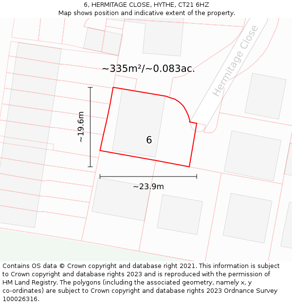 6, HERMITAGE CLOSE, HYTHE, CT21 6HZ: Plot and title map