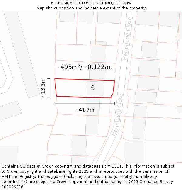 6, HERMITAGE CLOSE, LONDON, E18 2BW: Plot and title map