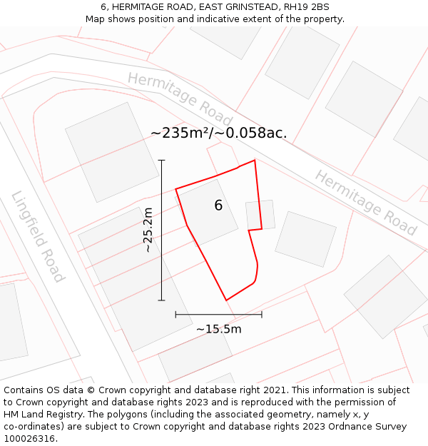 6, HERMITAGE ROAD, EAST GRINSTEAD, RH19 2BS: Plot and title map