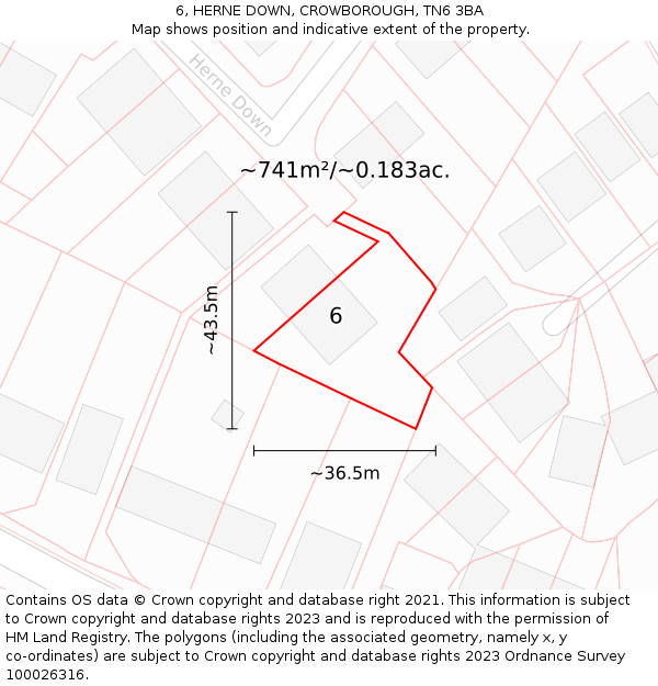 6, HERNE DOWN, CROWBOROUGH, TN6 3BA: Plot and title map