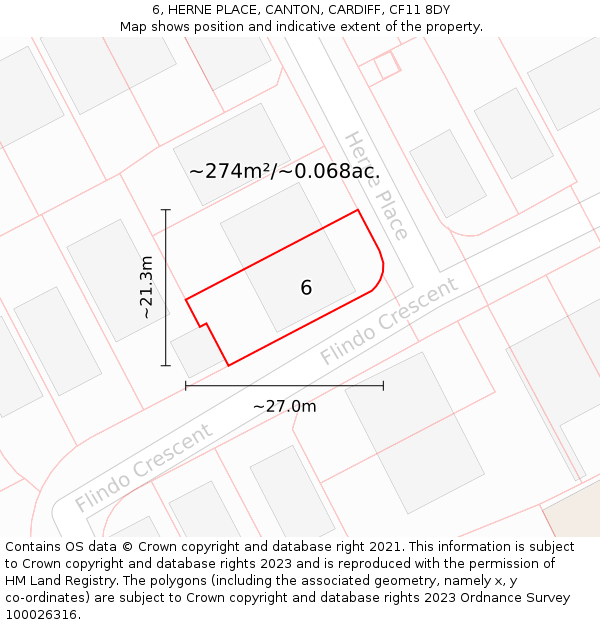 6, HERNE PLACE, CANTON, CARDIFF, CF11 8DY: Plot and title map