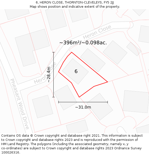 6, HERON CLOSE, THORNTON-CLEVELEYS, FY5 2JJ: Plot and title map