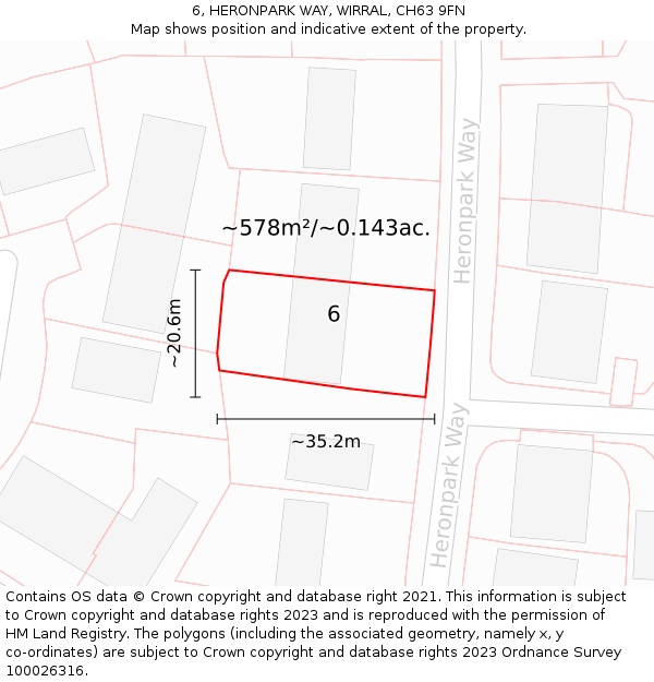 6, HERONPARK WAY, WIRRAL, CH63 9FN: Plot and title map