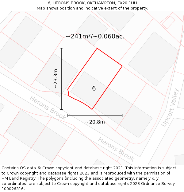 6, HERONS BROOK, OKEHAMPTON, EX20 1UU: Plot and title map