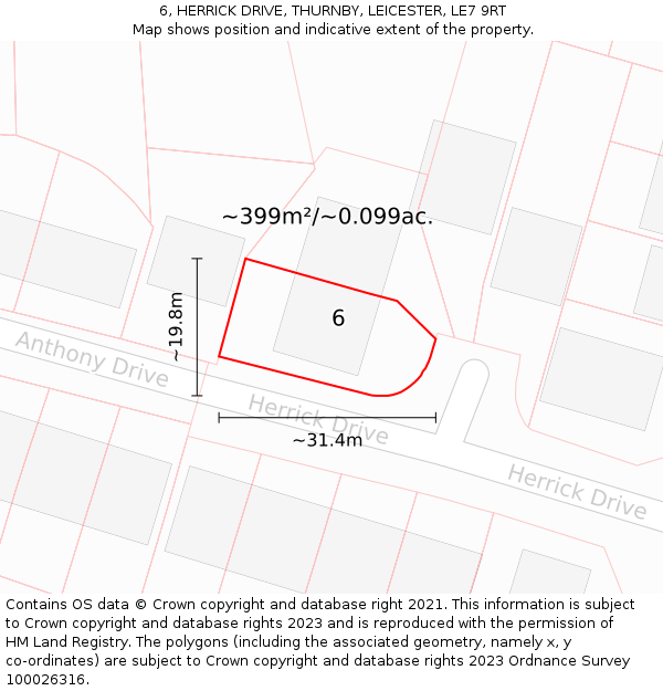 6, HERRICK DRIVE, THURNBY, LEICESTER, LE7 9RT: Plot and title map