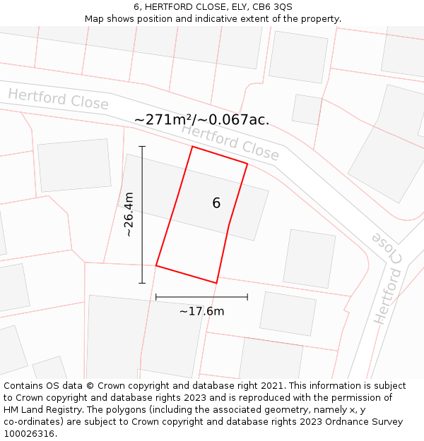 6, HERTFORD CLOSE, ELY, CB6 3QS: Plot and title map