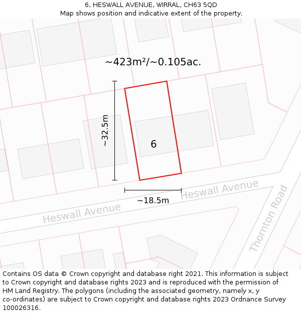 6, HESWALL AVENUE, WIRRAL, CH63 5QD: Plot and title map