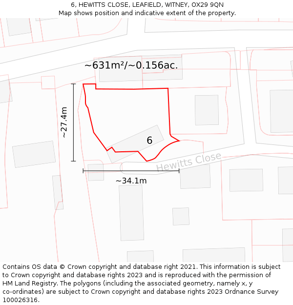 6, HEWITTS CLOSE, LEAFIELD, WITNEY, OX29 9QN: Plot and title map