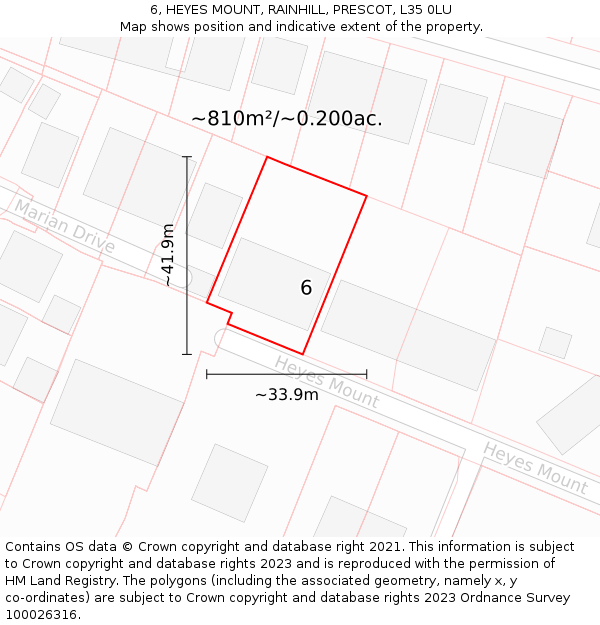 6, HEYES MOUNT, RAINHILL, PRESCOT, L35 0LU: Plot and title map