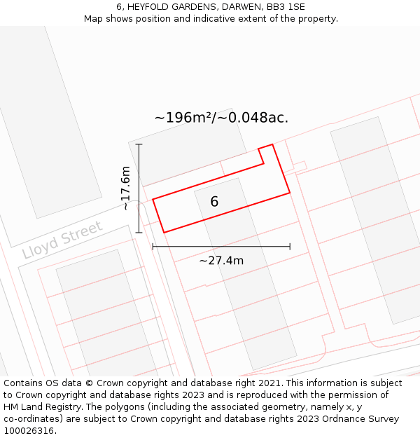 6, HEYFOLD GARDENS, DARWEN, BB3 1SE: Plot and title map