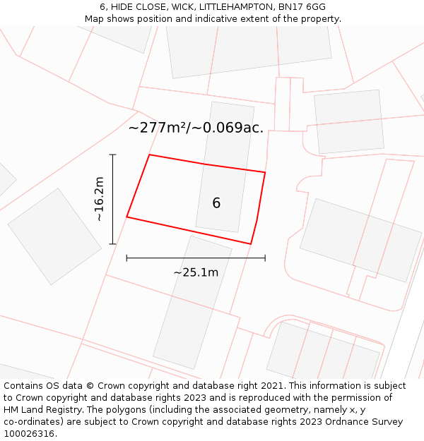 6, HIDE CLOSE, WICK, LITTLEHAMPTON, BN17 6GG: Plot and title map