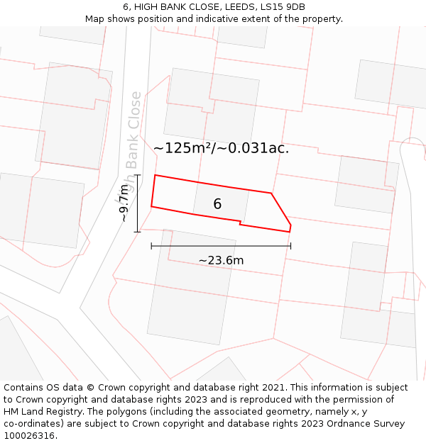 6, HIGH BANK CLOSE, LEEDS, LS15 9DB: Plot and title map