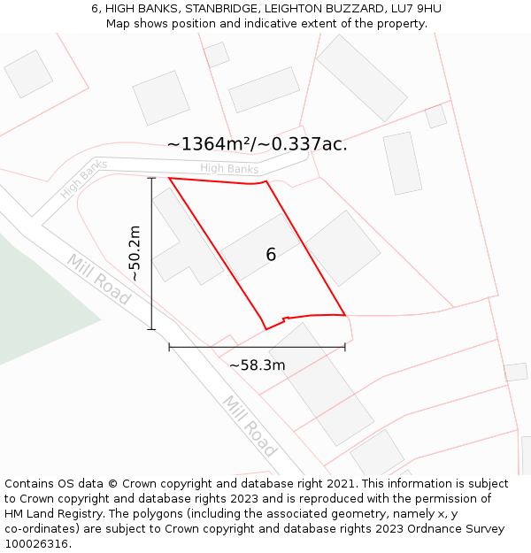 6, HIGH BANKS, STANBRIDGE, LEIGHTON BUZZARD, LU7 9HU: Plot and title map