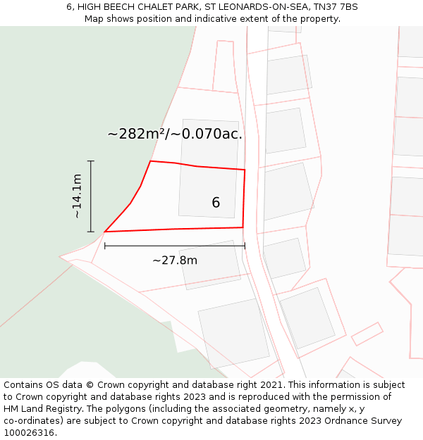 6, HIGH BEECH CHALET PARK, ST LEONARDS-ON-SEA, TN37 7BS: Plot and title map