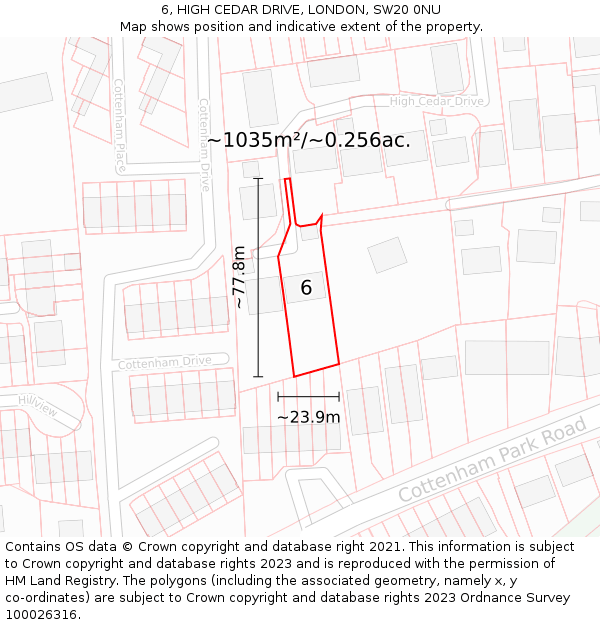 6, HIGH CEDAR DRIVE, LONDON, SW20 0NU: Plot and title map