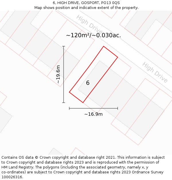 6, HIGH DRIVE, GOSPORT, PO13 0QS: Plot and title map