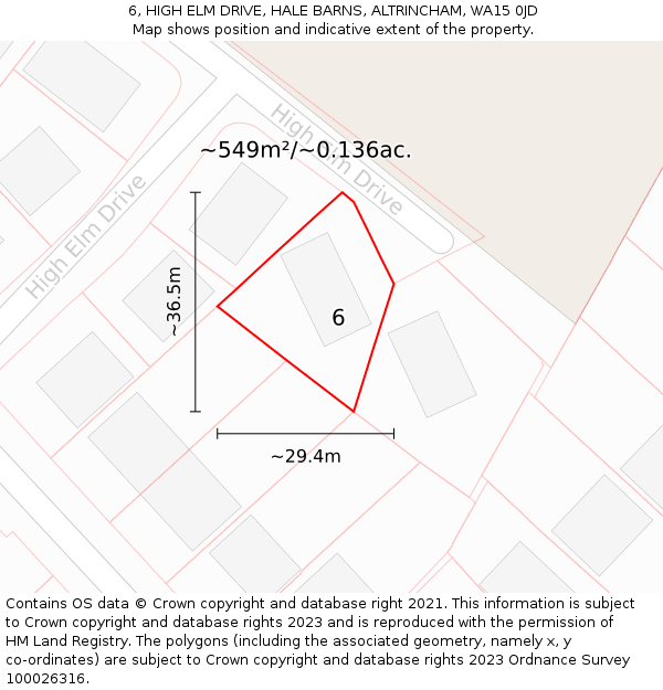 6, HIGH ELM DRIVE, HALE BARNS, ALTRINCHAM, WA15 0JD: Plot and title map