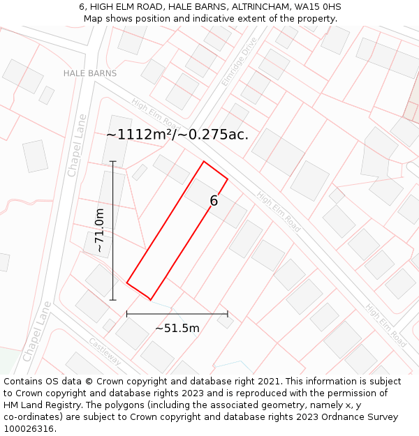 6, HIGH ELM ROAD, HALE BARNS, ALTRINCHAM, WA15 0HS: Plot and title map