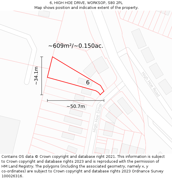 6, HIGH HOE DRIVE, WORKSOP, S80 2PL: Plot and title map