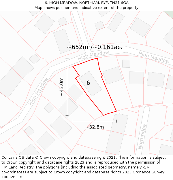 6, HIGH MEADOW, NORTHIAM, RYE, TN31 6GA: Plot and title map