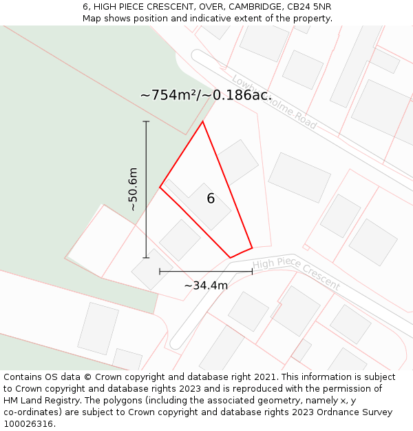 6, HIGH PIECE CRESCENT, OVER, CAMBRIDGE, CB24 5NR: Plot and title map