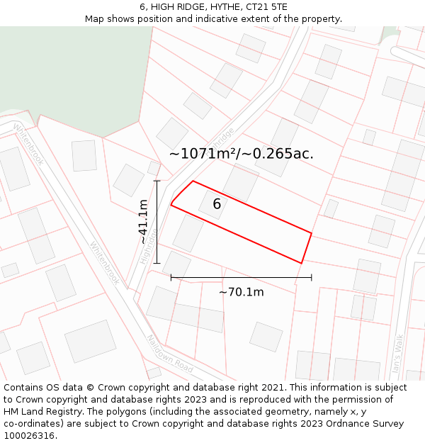 6, HIGH RIDGE, HYTHE, CT21 5TE: Plot and title map
