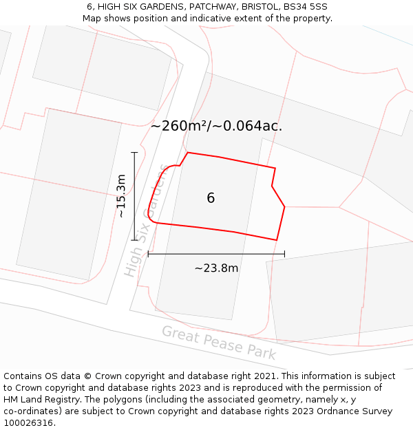 6, HIGH SIX GARDENS, PATCHWAY, BRISTOL, BS34 5SS: Plot and title map