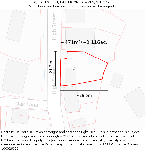 6, HIGH STREET, EASTERTON, DEVIZES, SN10 4PE: Plot and title map
