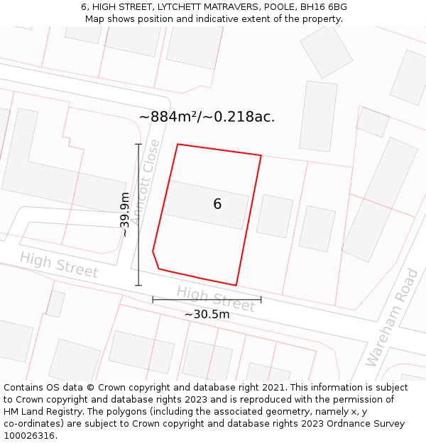 6, HIGH STREET, LYTCHETT MATRAVERS, POOLE, BH16 6BG: Plot and title map