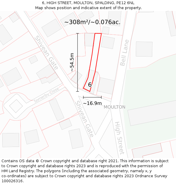 6, HIGH STREET, MOULTON, SPALDING, PE12 6NL: Plot and title map