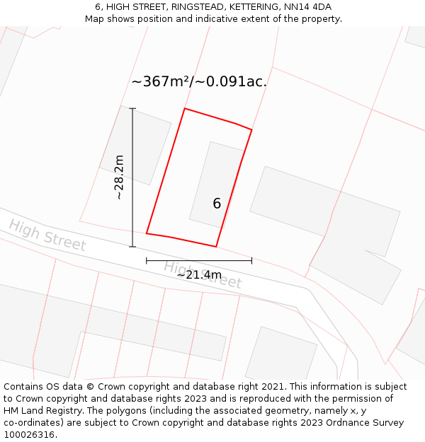 6, HIGH STREET, RINGSTEAD, KETTERING, NN14 4DA: Plot and title map