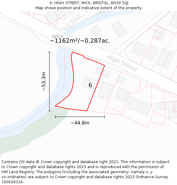 6, HIGH STREET, WICK, BRISTOL, BS30 5QJ: Plot and title map