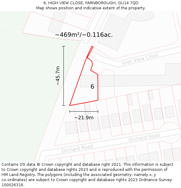 6, HIGH VIEW CLOSE, FARNBOROUGH, GU14 7QD: Plot and title map