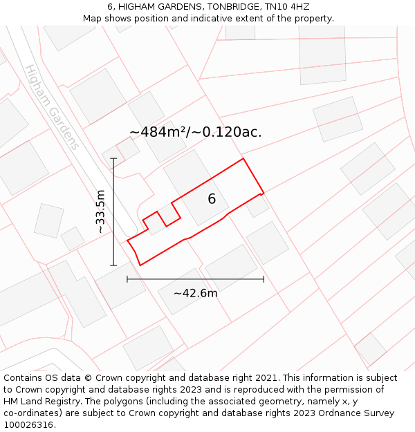 6, HIGHAM GARDENS, TONBRIDGE, TN10 4HZ: Plot and title map