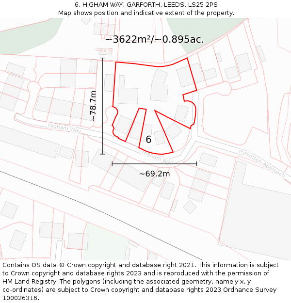 6, HIGHAM WAY, GARFORTH, LEEDS, LS25 2PS: Plot and title map