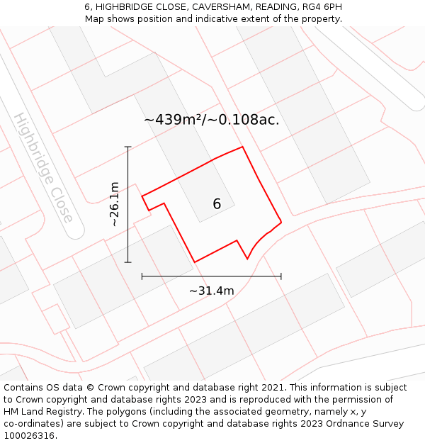 6, HIGHBRIDGE CLOSE, CAVERSHAM, READING, RG4 6PH: Plot and title map