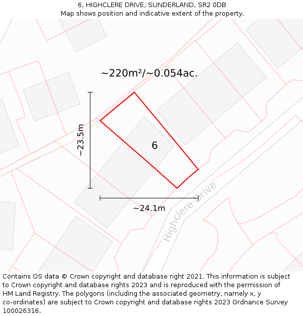 6, HIGHCLERE DRIVE, SUNDERLAND, SR2 0DB: Plot and title map