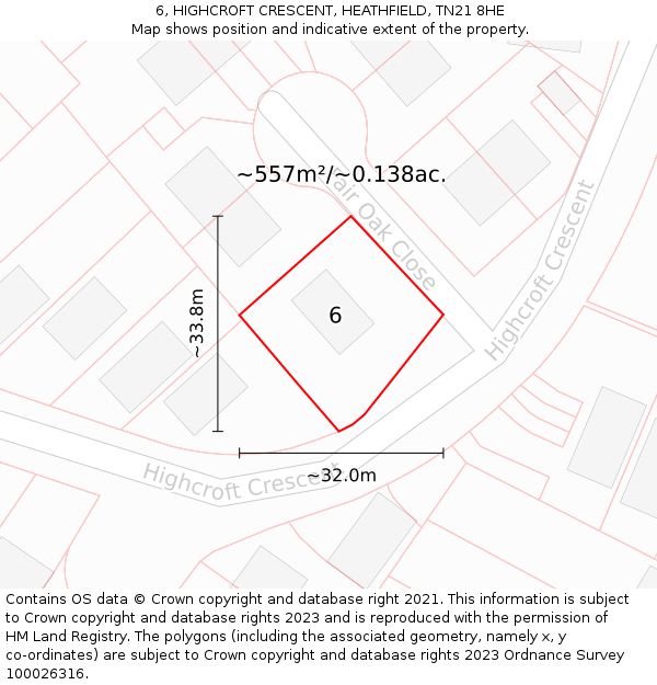 6, HIGHCROFT CRESCENT, HEATHFIELD, TN21 8HE: Plot and title map