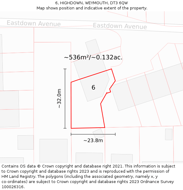 6, HIGHDOWN, WEYMOUTH, DT3 6QW: Plot and title map