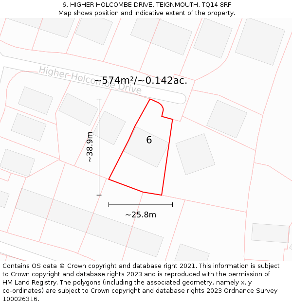 6, HIGHER HOLCOMBE DRIVE, TEIGNMOUTH, TQ14 8RF: Plot and title map