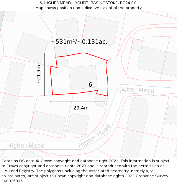 6, HIGHER MEAD, LYCHPIT, BASINGSTOKE, RG24 8YL: Plot and title map