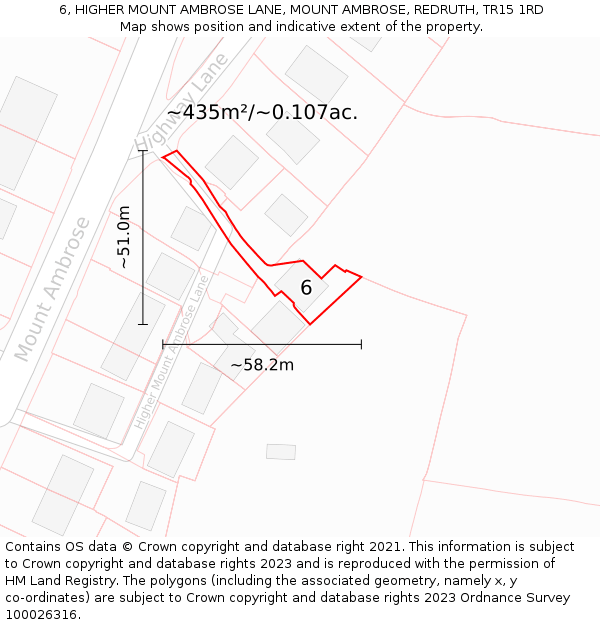 6, HIGHER MOUNT AMBROSE LANE, MOUNT AMBROSE, REDRUTH, TR15 1RD: Plot and title map