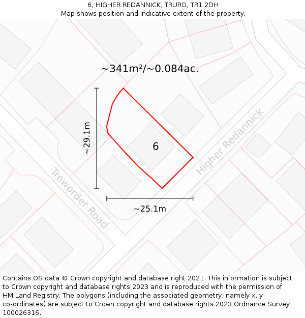 6, HIGHER REDANNICK, TRURO, TR1 2DH: Plot and title map