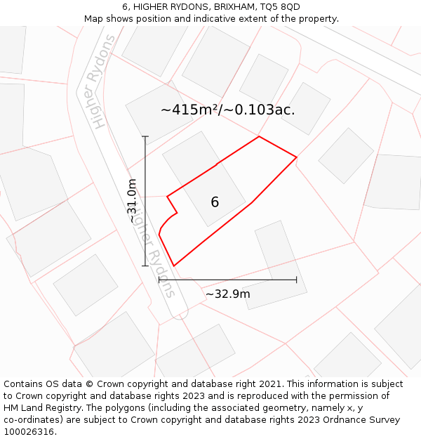 6, HIGHER RYDONS, BRIXHAM, TQ5 8QD: Plot and title map