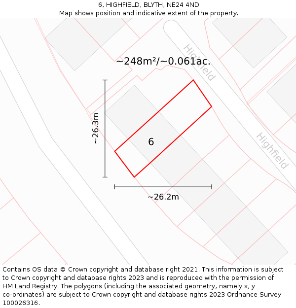 6, HIGHFIELD, BLYTH, NE24 4ND: Plot and title map