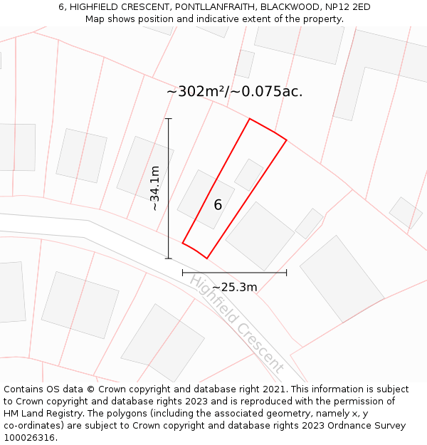 6, HIGHFIELD CRESCENT, PONTLLANFRAITH, BLACKWOOD, NP12 2ED: Plot and title map