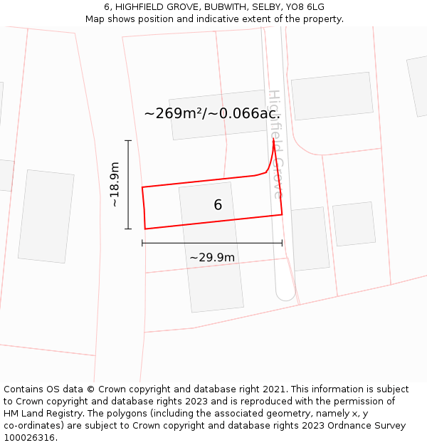 6, HIGHFIELD GROVE, BUBWITH, SELBY, YO8 6LG: Plot and title map
