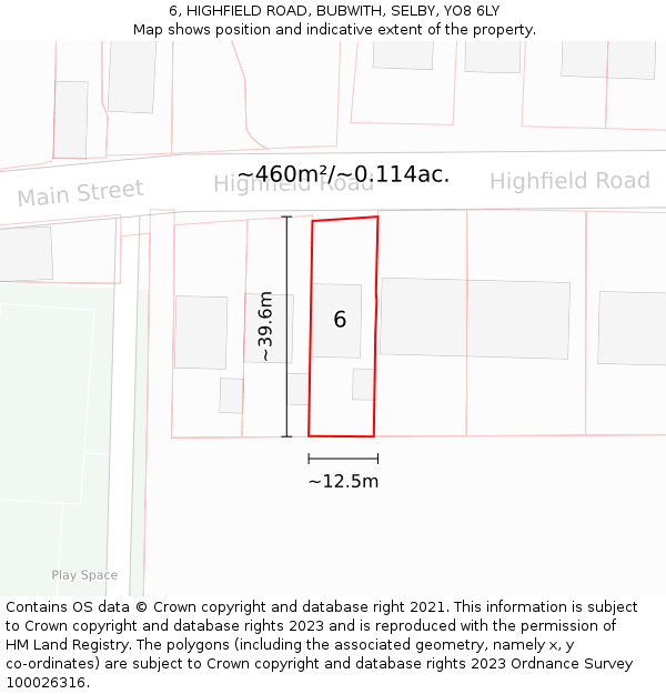 6, HIGHFIELD ROAD, BUBWITH, SELBY, YO8 6LY: Plot and title map