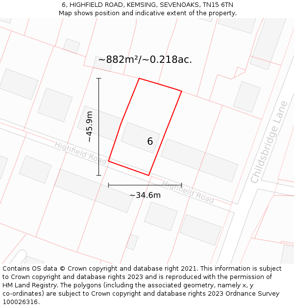6, HIGHFIELD ROAD, KEMSING, SEVENOAKS, TN15 6TN: Plot and title map