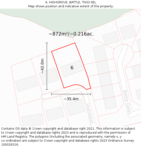 6, HIGHGROVE, BATTLE, TN33 0EL: Plot and title map